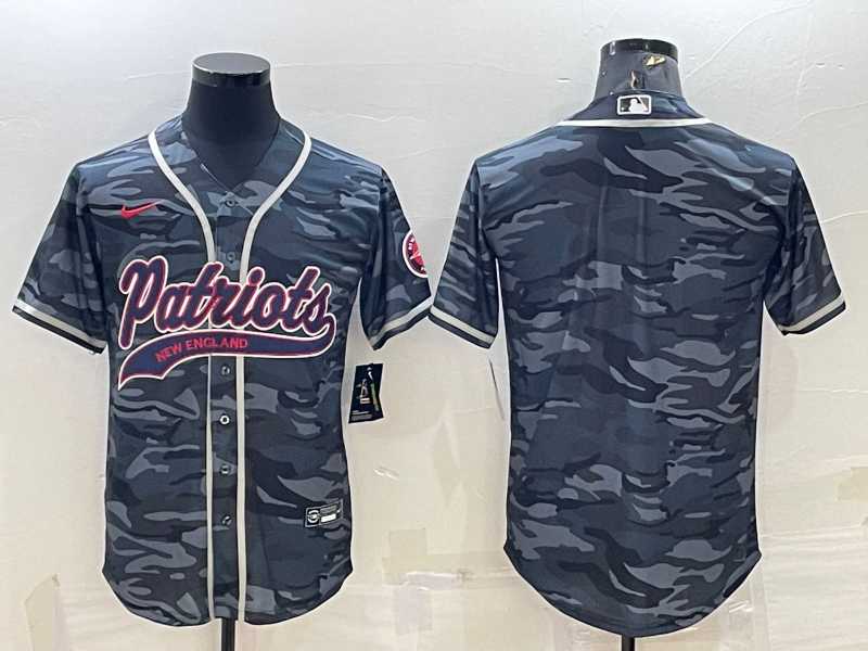 Mens New England Patriots Blank Grey Camo With Patch Cool Base Stitched Baseball Jersey